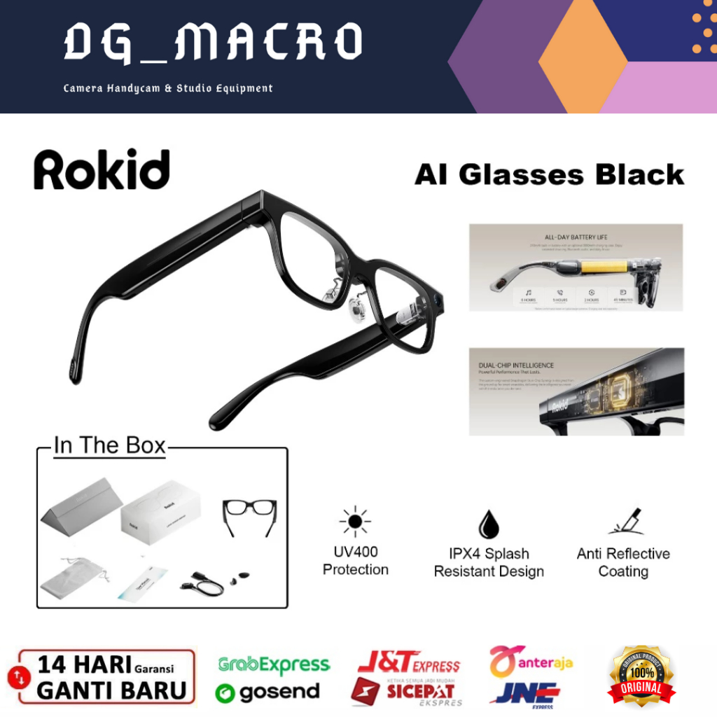Rokid AI Glasses Black AI-Powered Smart Glasses Kacamata Kamera