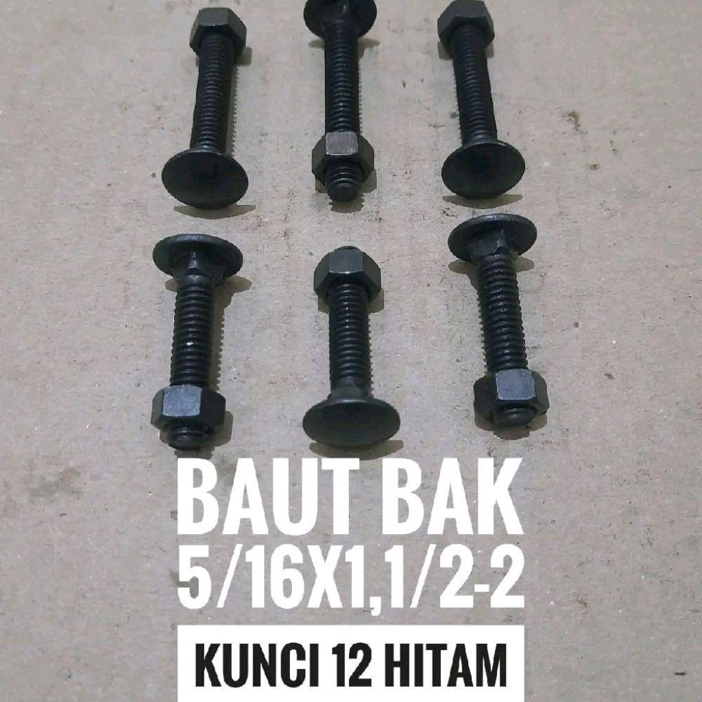 Baut CB Bak baut payung Mobil Hitam Ukuran 5/16x1-5/16X1,1/2-5/16X2 Kunci 12 1pcs