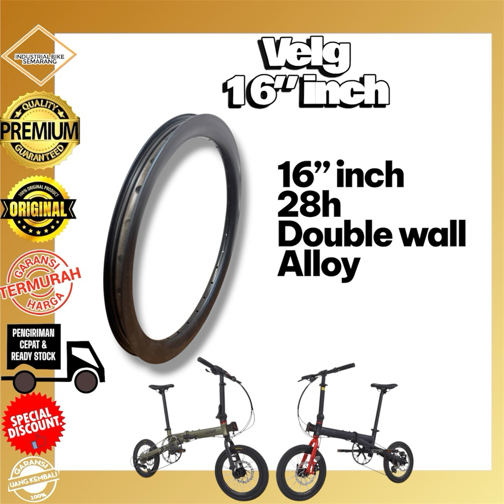 ( VELG 16” ALLOY 28h / Double Wall ) SYG Velg 16 inch Lubang 28 Aluminium Alloy Sepeda Lipat Seli Bm