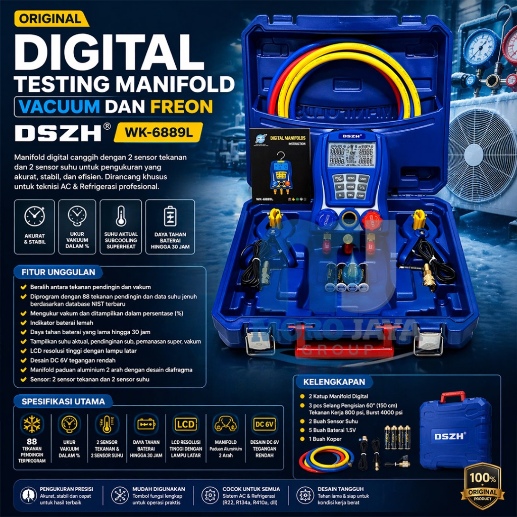 DIGITAL TESTING MANIFOLD VACUUM DAN FREON DSZH WK-6889L ORIGINAL