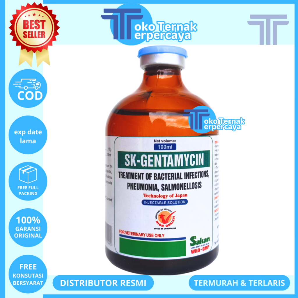 SK GENTAMYCIN 100ML SAKAN - Obat Hewan Antibakteri Spektrum Luas Ternak Unggas Ayam Like GENTA 100