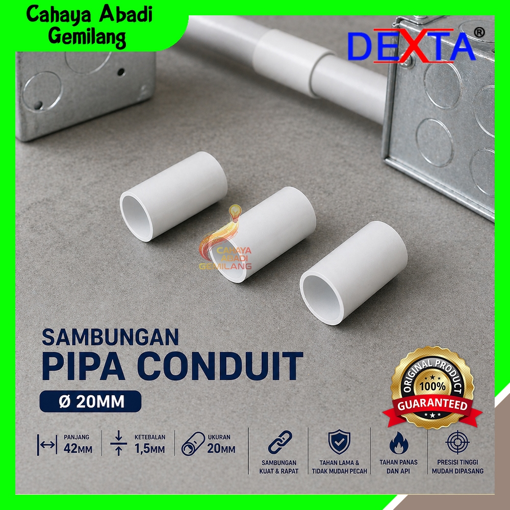 Sok Sambungan Pipa Listrik Conduit 20mm Dexta (harga per 25 Pcs) / Sock Konduit Warna Putih / Sok Pi