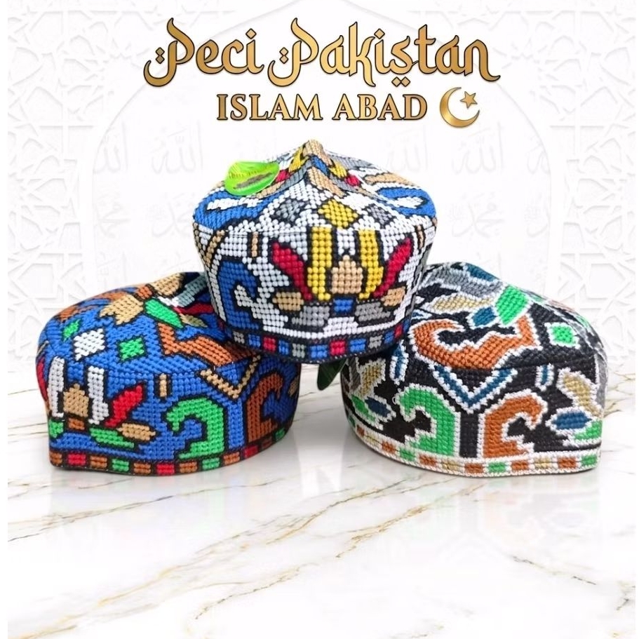 PECI PAKISTAN ANAK FULL BORDIR ORI Murah , Peci Pakistan Islam Abad Anak Corak Warna Warni , Peci An