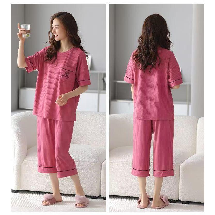 BAJU TIDUR PIYAMA WANITA CELANA 7/8 BAHAN KAOS HALUS IMPORT