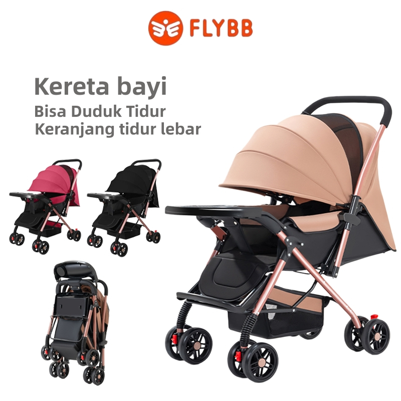 Stroller Bayi 2 Arah Lipat Kereta Dorong Bayi 0-3 Tahun dengan Keranjang Luas Kanopi Besar