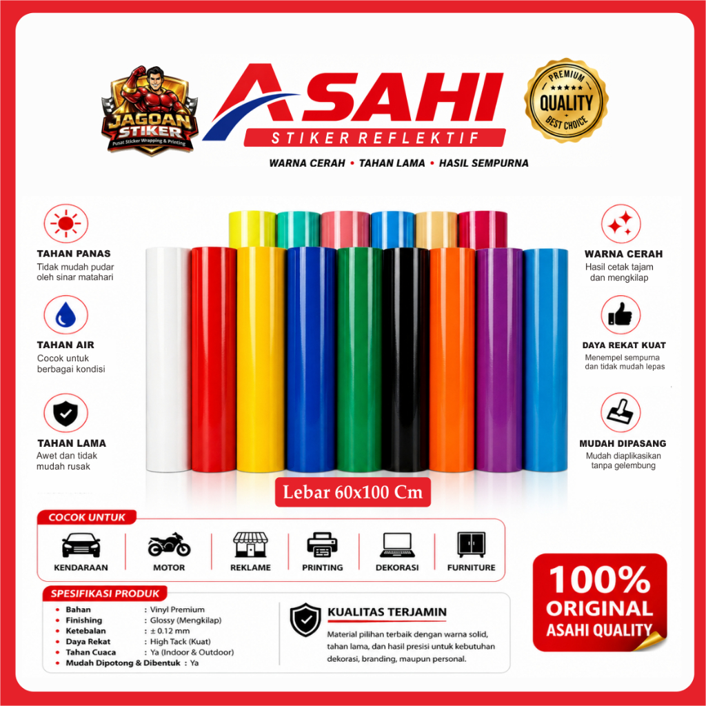 Stiker Reflektif ASAHI Lebar 60cm  - Sticker Reflective Pantul Cahaya Skotlet Per ROLL