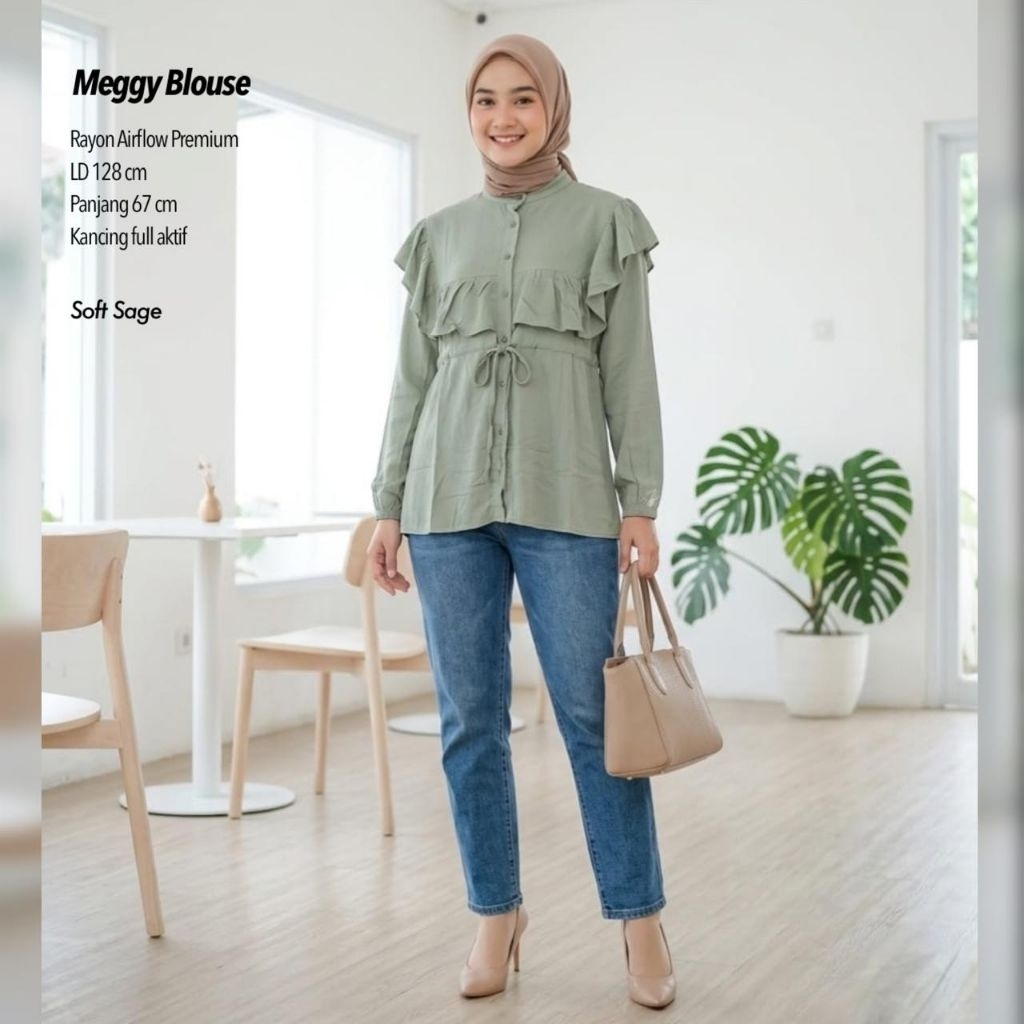MEGGI BLOUSE WANITA RAYON CRINKLE/ Blouse Mewah / Blouse Lebaran / Blouse JUMBO