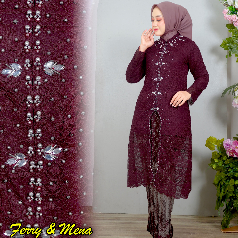 set kebaya brokat zig zag pakaian tradisional kebaya modern terbaru ukuran M L XL XXL XXXL