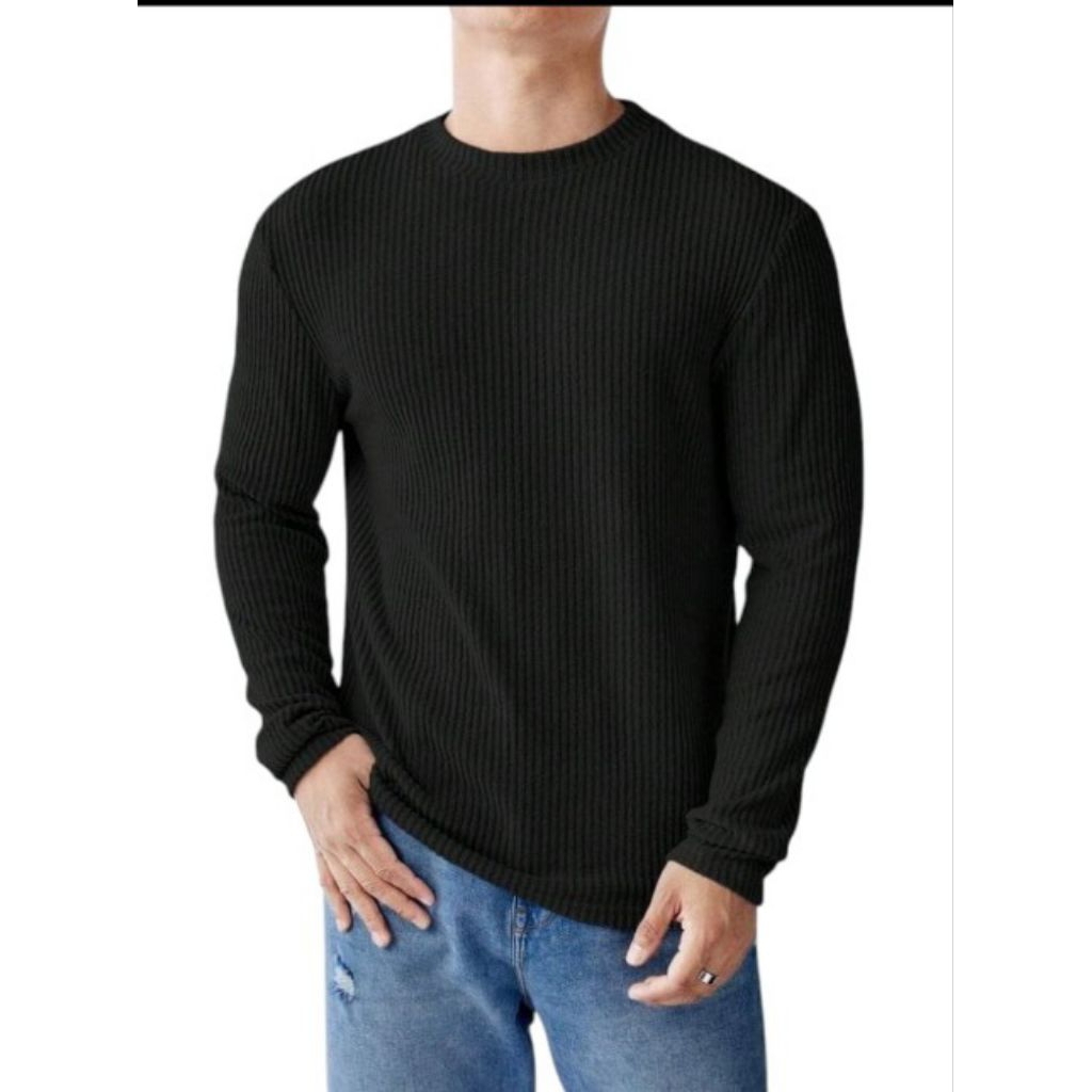 kaos polos waffle lengan panjang pria kaos waffle knit pria