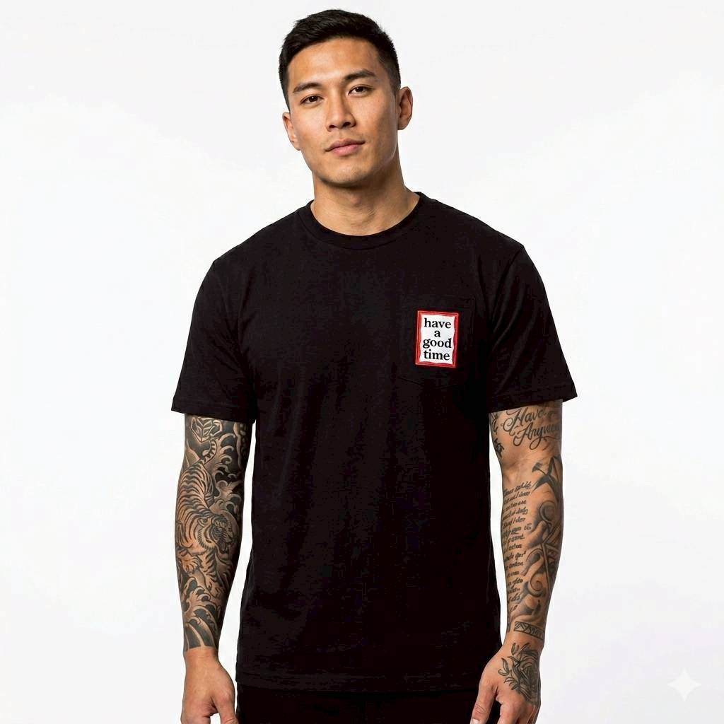 BAJU KAOS T-SHIRT HAGT HAVE A GOOD TIME SMALL LOGO BORDIR FRONT BORDIR BACK BLACK