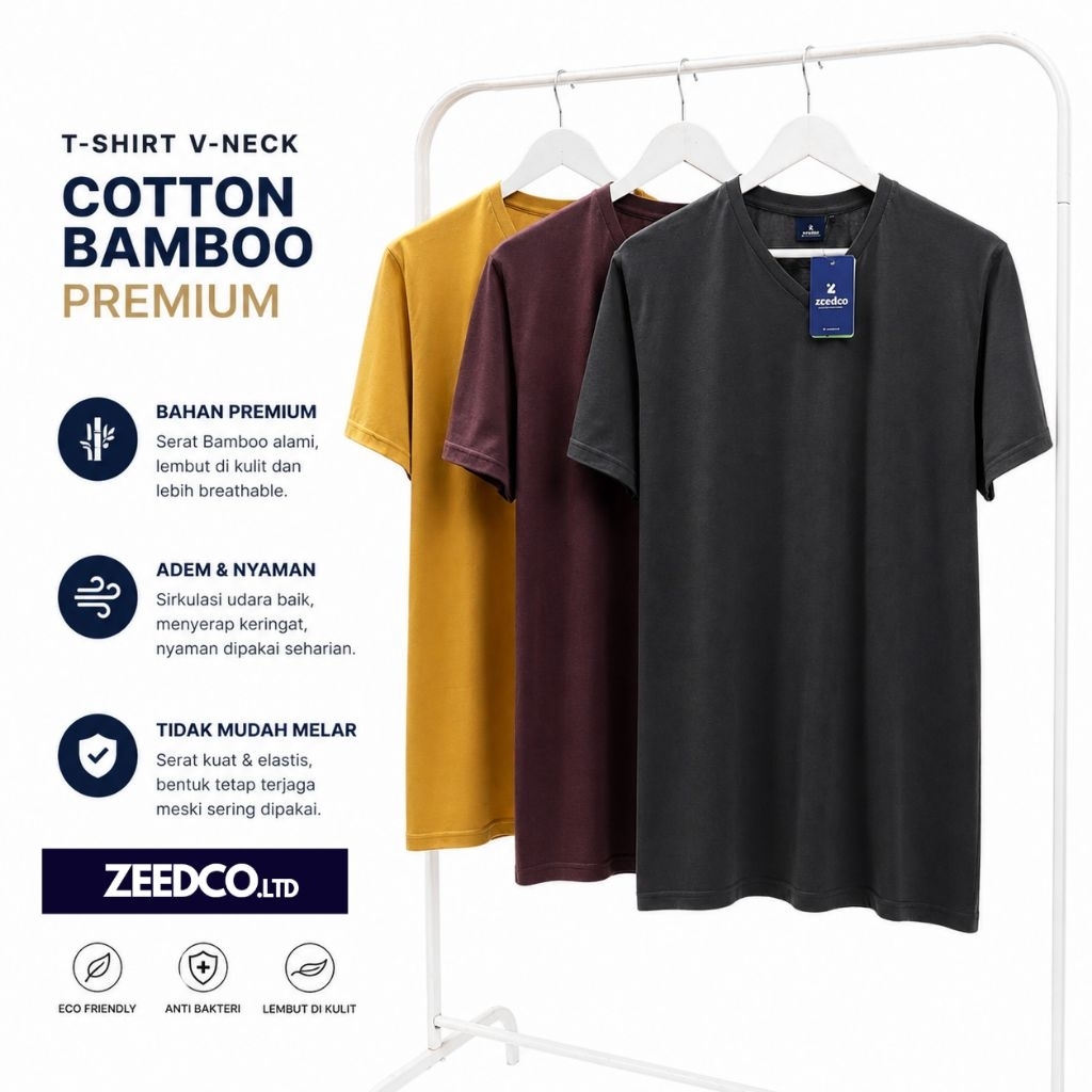 Kaos Polos Katun Bambu XXL V-neck Original Cotton Bamboo 30s