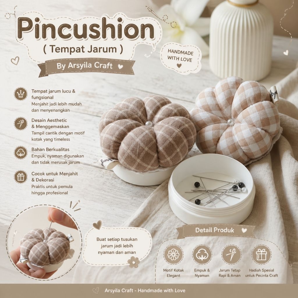 Arsyila- Pincushion Tempat Jarum Pentul Wadah Peniti Aksesoris Hijab dan Souvenir Pernikahan