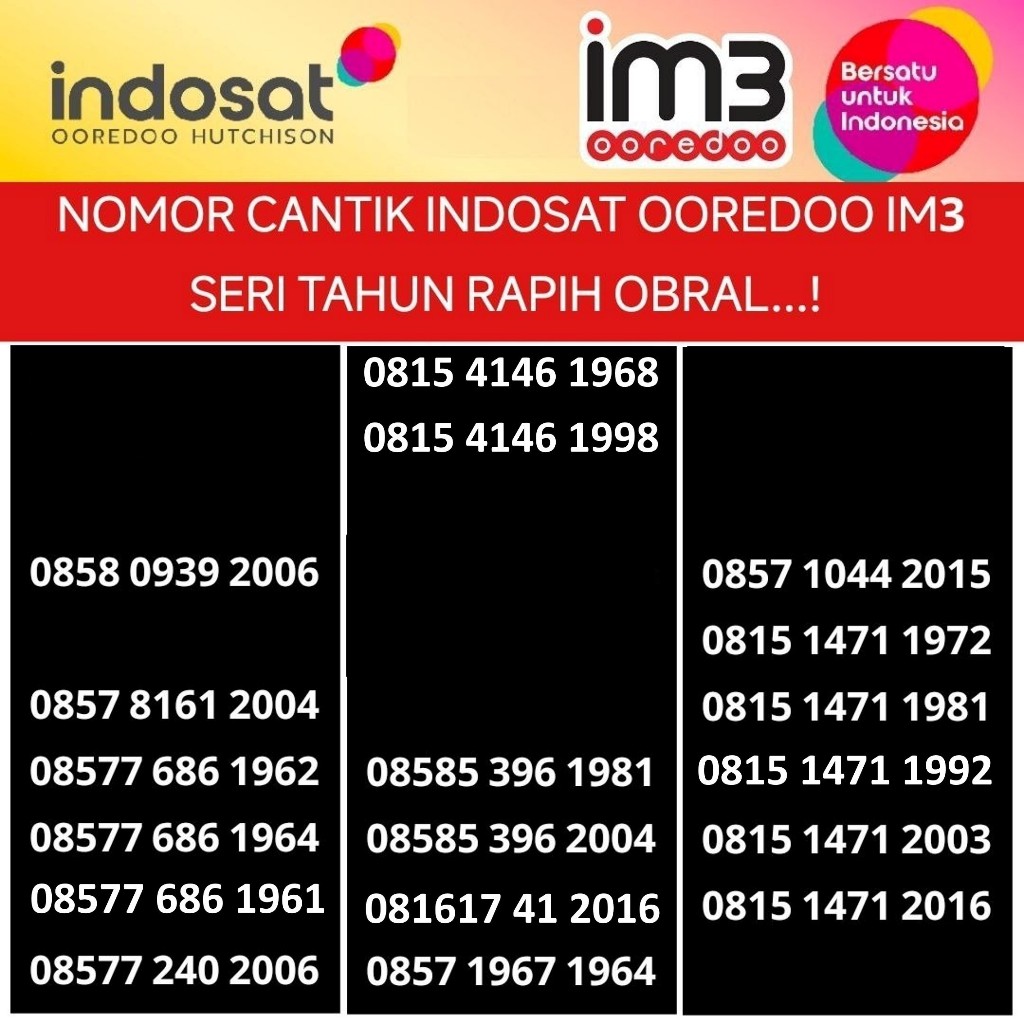 indosat ooredoo 4G plus nomer cantik kartu perdana im3 seri tahun