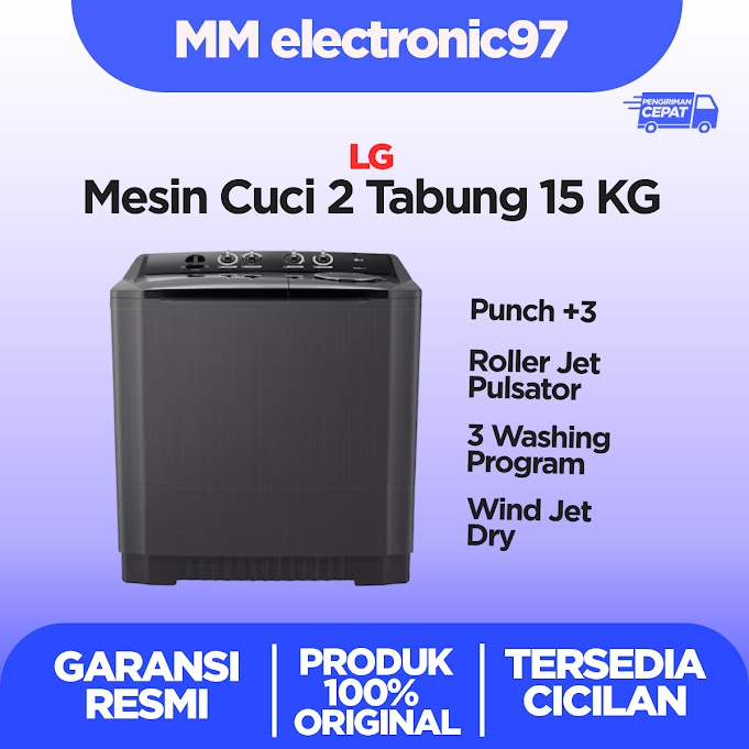 Mesin cuci LG 2 tabung 15 kg P1500RTM P-1500RTM