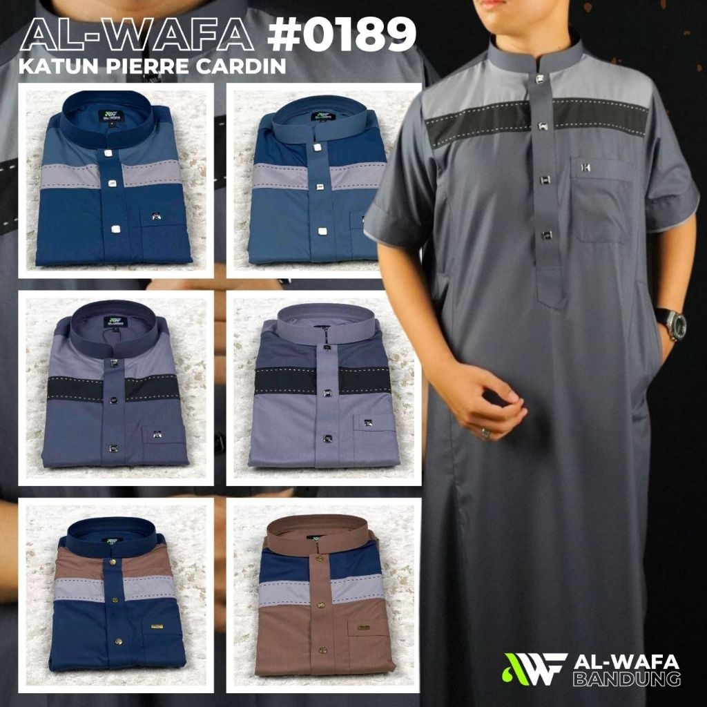 Jubah Alwafa 0189 Lengan Pendek Kombinasi - Gamis Pria Kombinasi Katun Premium Al Wafa Almakky Alnoo