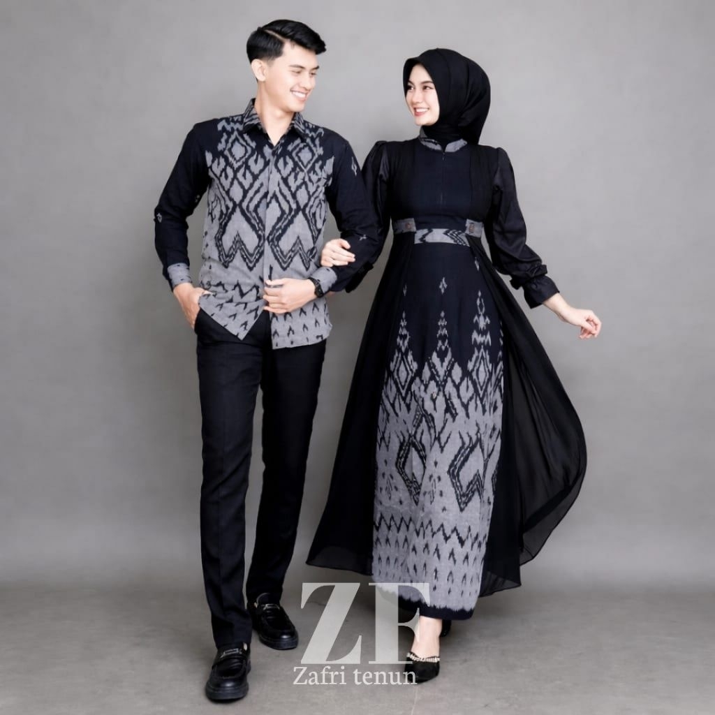 Baju tenun couple dress safitri hitam couple pasangan baju kondangan baju batik couple lebaran