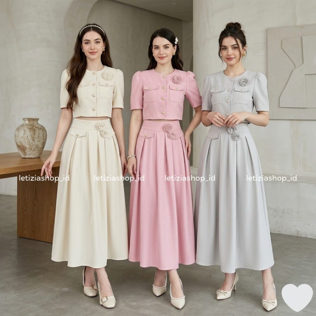 LETIZIA - HYERI SETELAN BLAZER CROP BROS BUNGA 3D ROK MAXI FLARE MEWAH ELEGANT