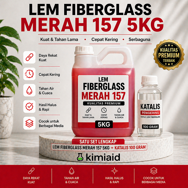 Lem Fiberglass Merah 157 5Kg + Katalis 100 Gram Baru untuk Waterproofing Kapal Fiber Kayu Besi Beton