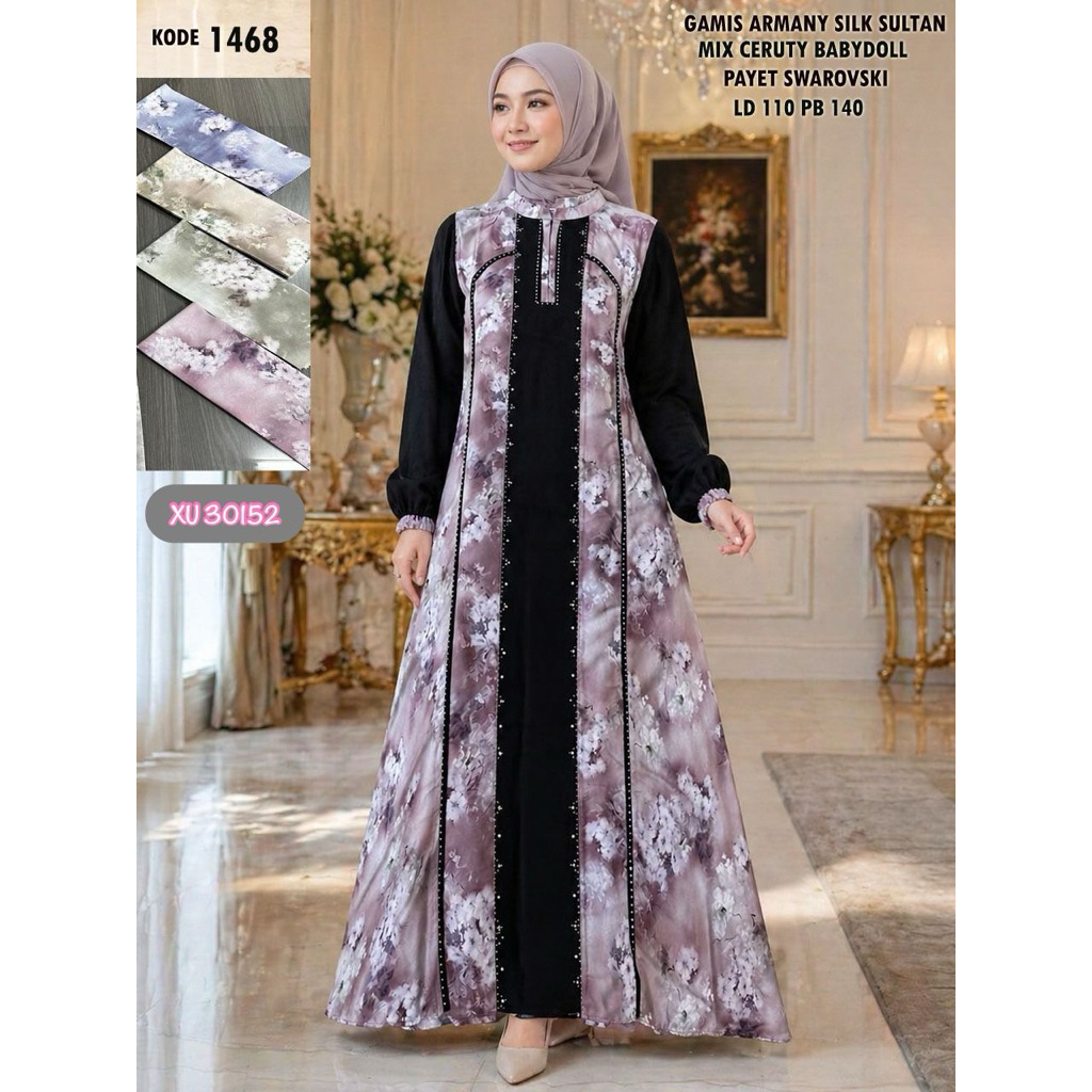 (ISI 2 PCS) XU 30152 Gamis - TRESNA MUSLIM Gamis Armani Silk Motif Mix Ceruty Babydoll Polos