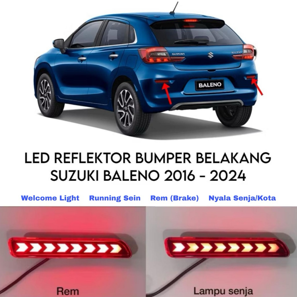 TJ Reflektor Bumper Belakang RUNNING SEIN IMPORT LED Brakelamp Suzuki Baleno 2016 - 2024