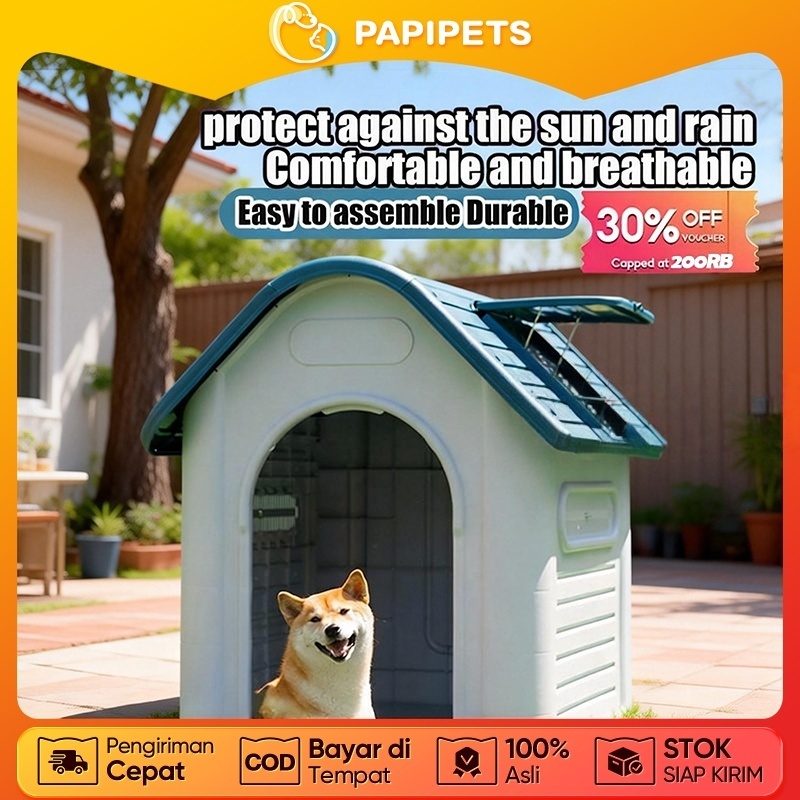 PAPIPETS Kandang Anjing Besar Outdoor Kayu Lapis Anti Rayap & Tahan Cuaca – Untuk Ras Besar Tipe Gud