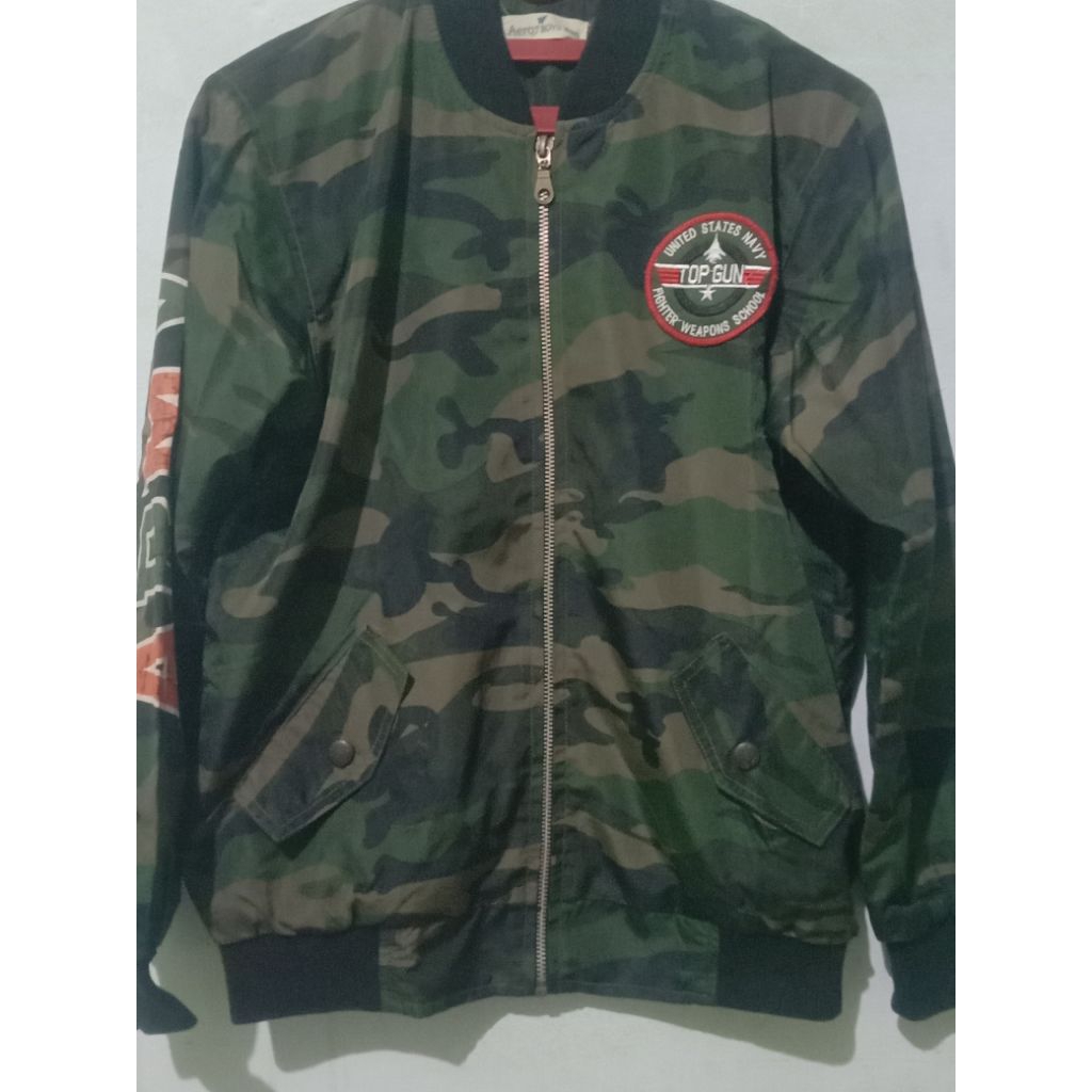 jaket bomber camo top gun army green
