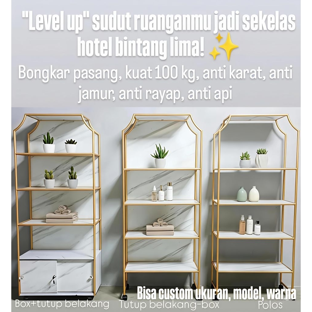 RAK KABINET LEMARI BUFFET ALMARI TAS BONGKAR PASANG EMAS GOLD SEKAT PEMISAH BERODA DENGAN RODA BAJU 
