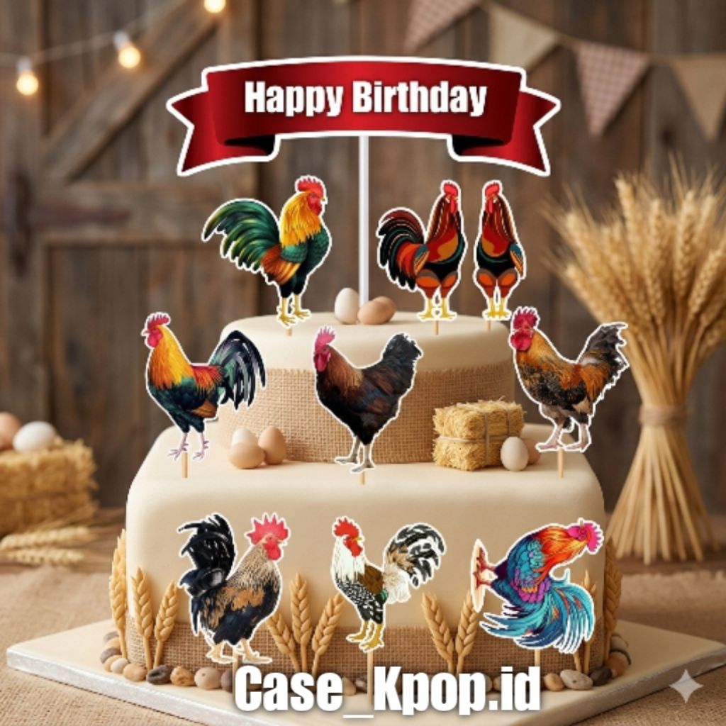 Topper Ayam Jago / Topper Cake Happy Birthday / Hiasan Kue Ulang tahun/Kue Tar/Hiasan Buket