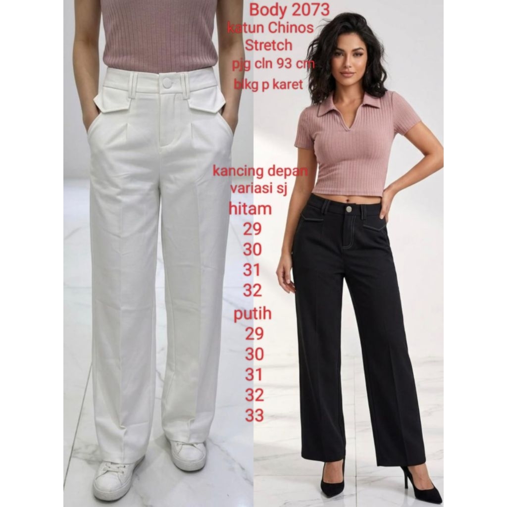 celana panjang kulot wanita BODYPOWER bahan chinos premium import