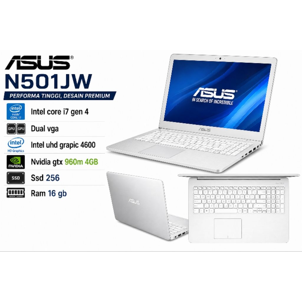 Laptop/asus/n501jw/i7 gen4/ssd256/ram16gb/BonusTasWanitaOri/MouseGamingWireless