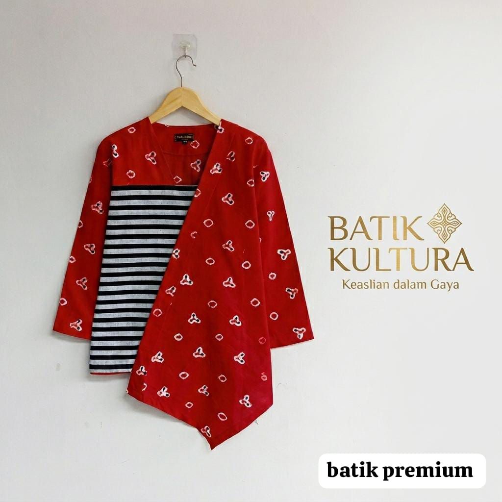 Blouse Batik Wanita Solo Modern Bahan Katun Halus Mix Lurik ATBM Cocok Untuk Kerja Kondangan Seragam