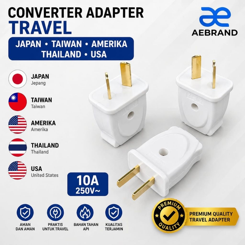 AEBRAND Colokan Listrik au us max 10A - Colokan Listrik Taiwan Australia newzeland Jepang US Plug Ad