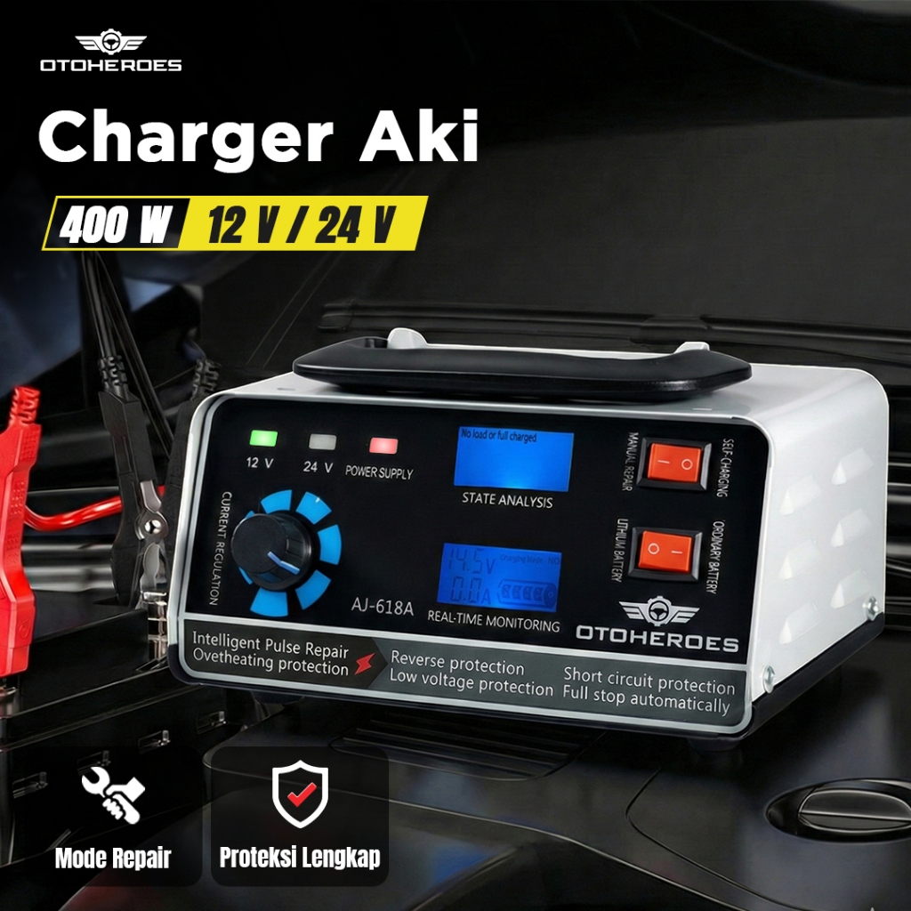 Charger Aki Mobil Motor 260W/400W 12V/24V 400Ah + LCD- AJ-618A-AJ-618D