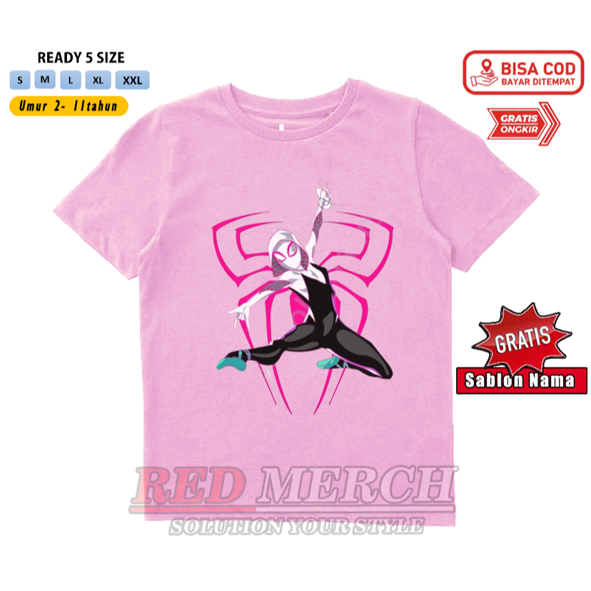 baju kaos anak spiderman gwen laki laki dan perempuan