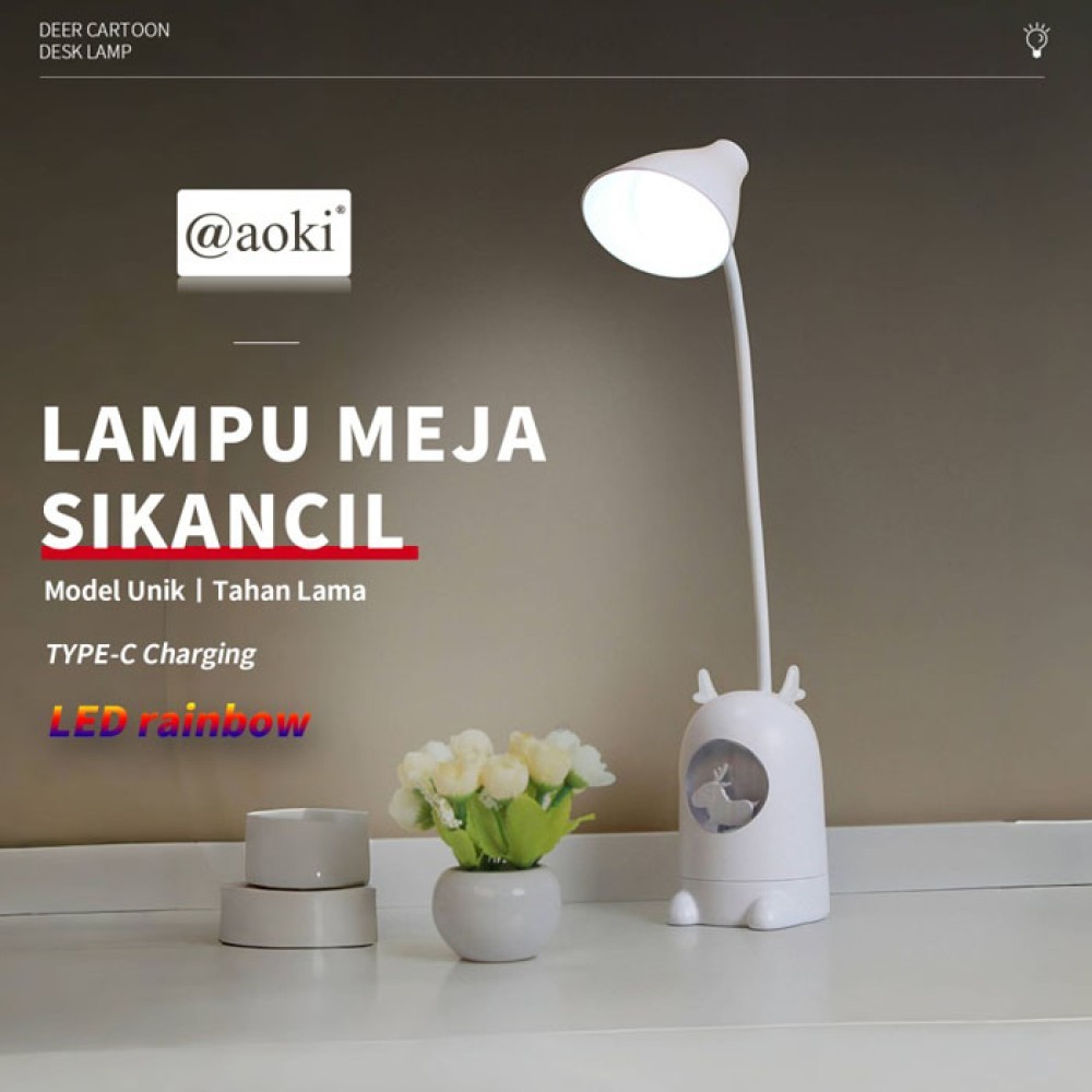 Lampu belajar Anak Model Kancil rainbow tricolour sentuh Baca Meja Kerja unik lucu