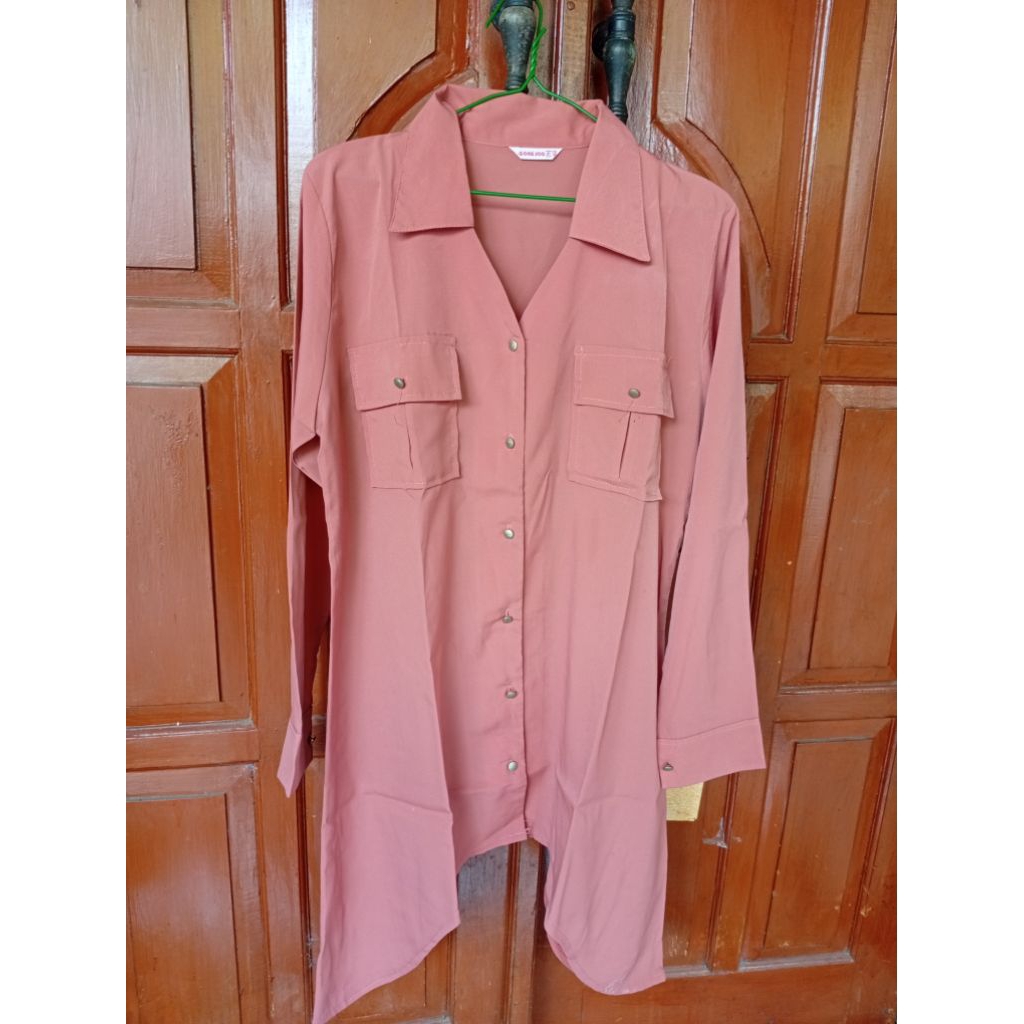 preloved tunik wanita polos merah bata kemeja wanita