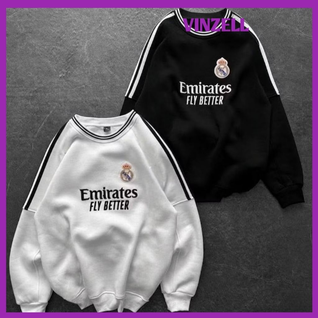 ( S - XXXXXL 6XL ) Sweater Sporty Big Size REAL MADRID FLY EMIRATES SOCCER Crewneck Pria Wanita Jumb