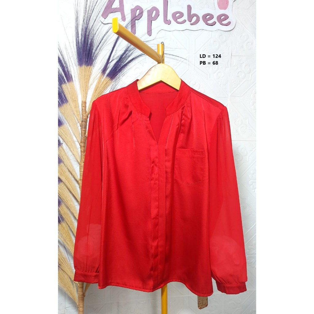 BLUS MERAH SILK SIFON LENGAN BALON LIKE NEW