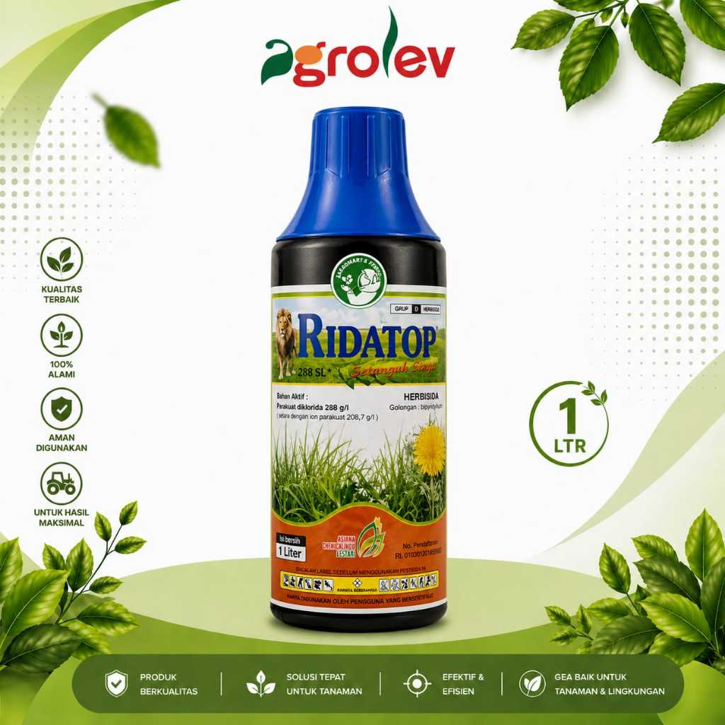 Ridatop 288 SL @ 1 LITER  / HERBISIDA KONTAK GULMA UMUM / PARAKUAT DIKLORIDA
