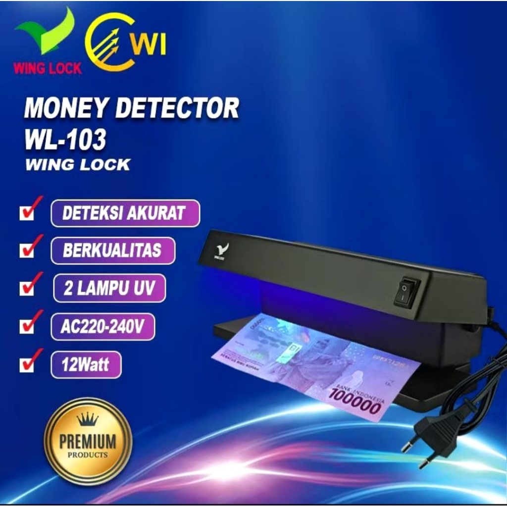 Money Detector / Alat Pendeteksi Uang Palsu - Winglock WL-103 / Sinar UV Cek Uang Palsu Hologram
