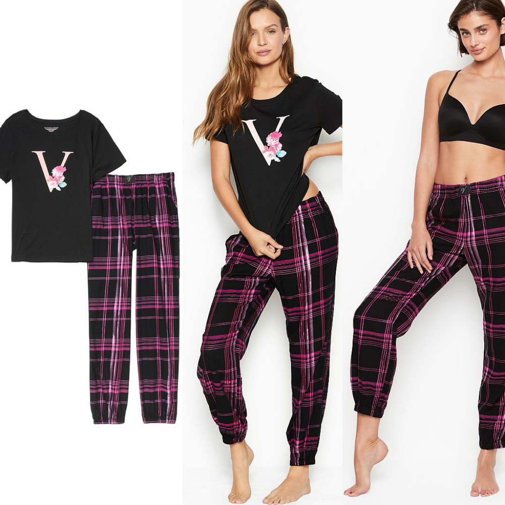 PRELOVED Victoria’s Secret Pajamas Long Set Pink Plaid and Purple Plaid (ADA 2 MODEL)