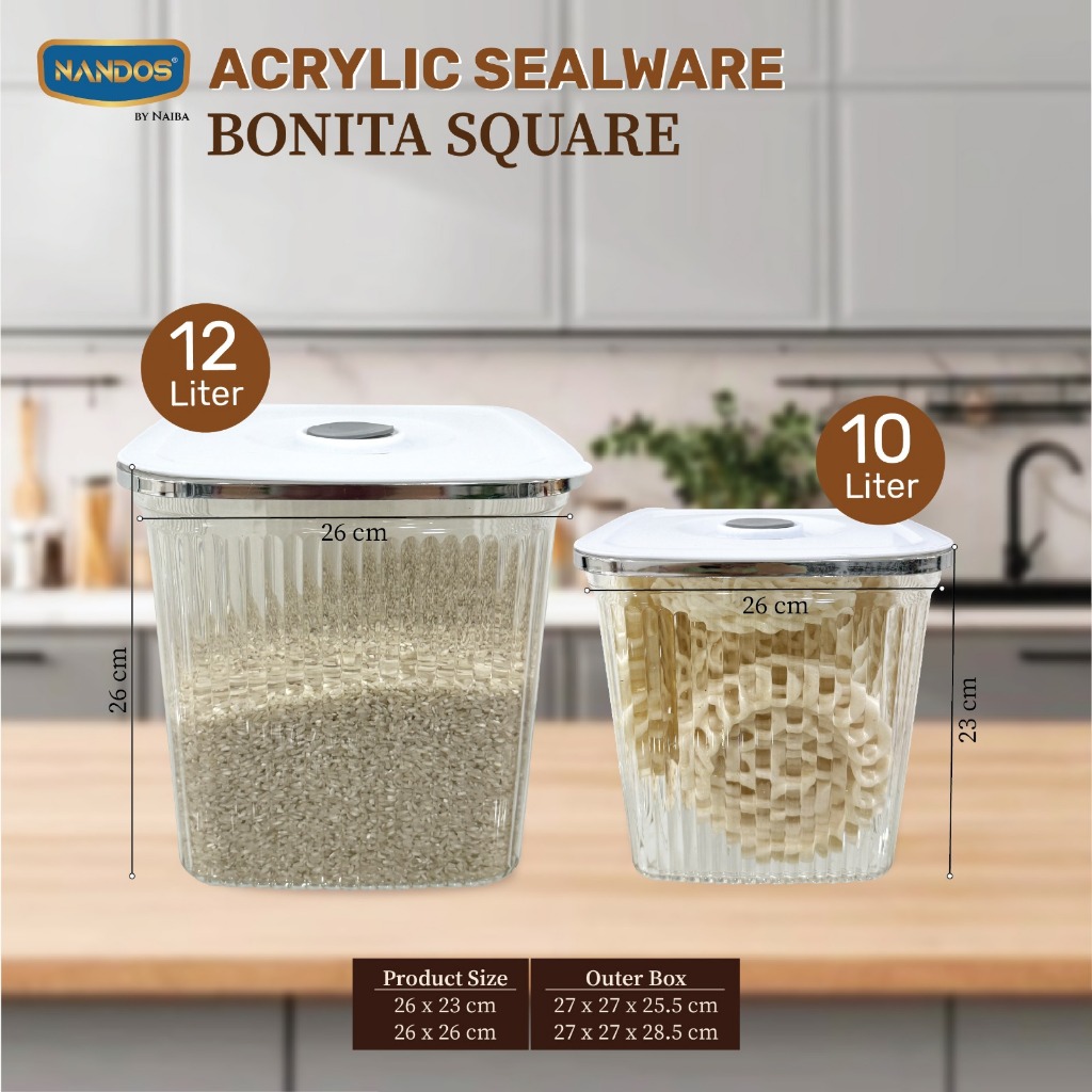 TOPLES NANDOS KOTAK SQUARE 10LITER KRISTAL AKRILIK SEALWARE ANTI PECAH TOPLES KUE KERING KEDAP UDARA