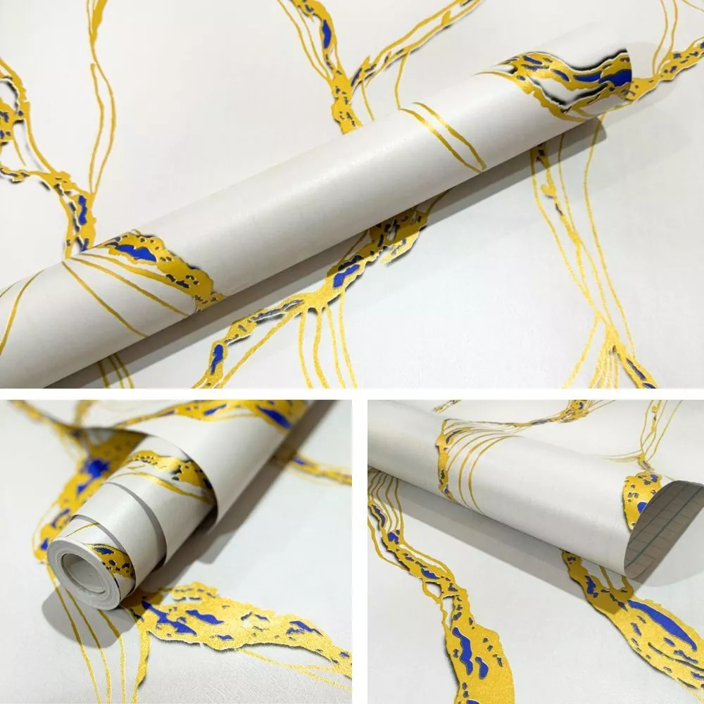 Wallpaper Sticker Dinding Motif Granit Putih Gold