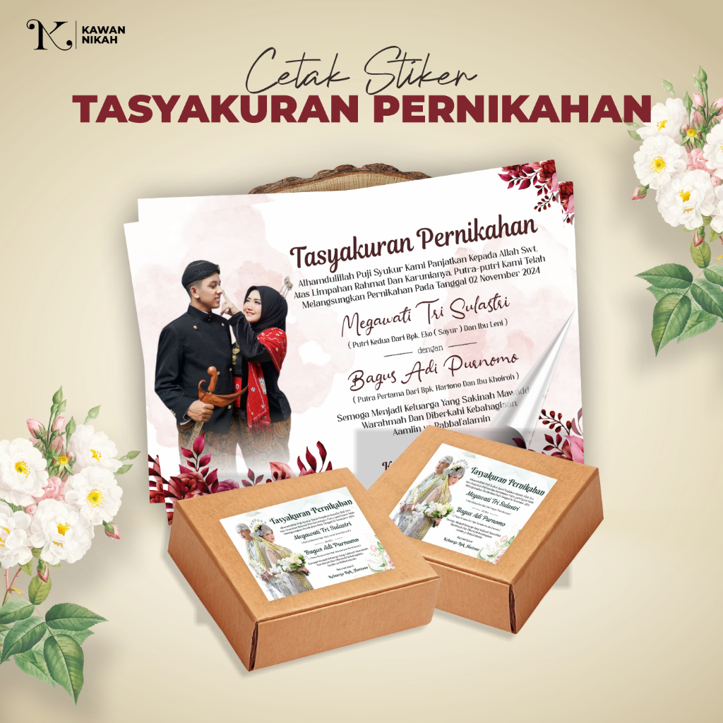 Stiker Custom Tasyakuran Pernikahan, Walimahan, Label Nasi Kotak & Foto Unduh Mantu