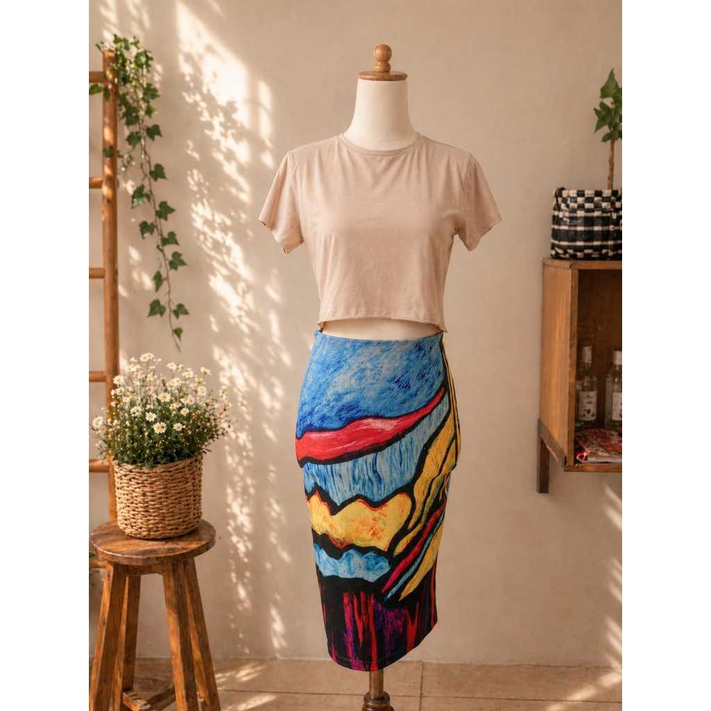 Rok Span Highwaist Motif Abstrak "Artistic Painting" Edition