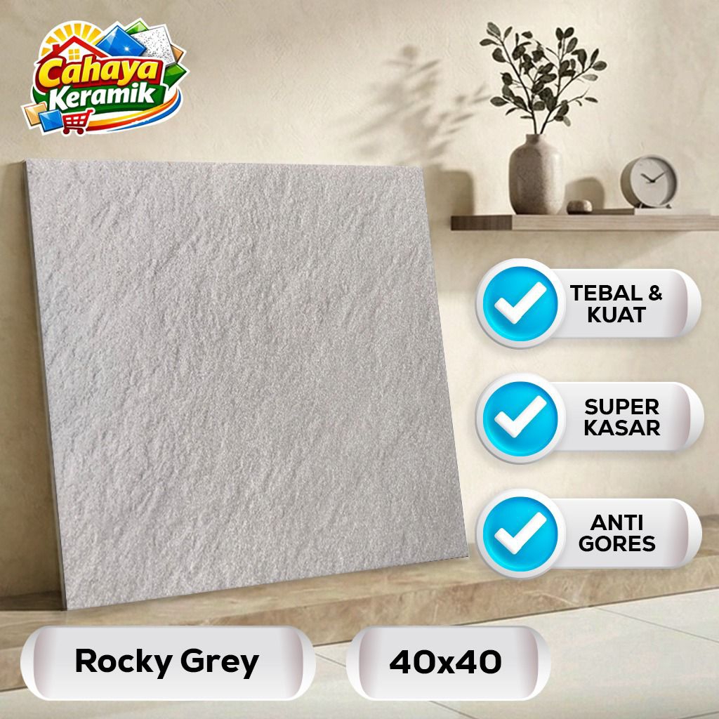 Keramik Lantai Polos Rocky Grey 40x40 Kasar