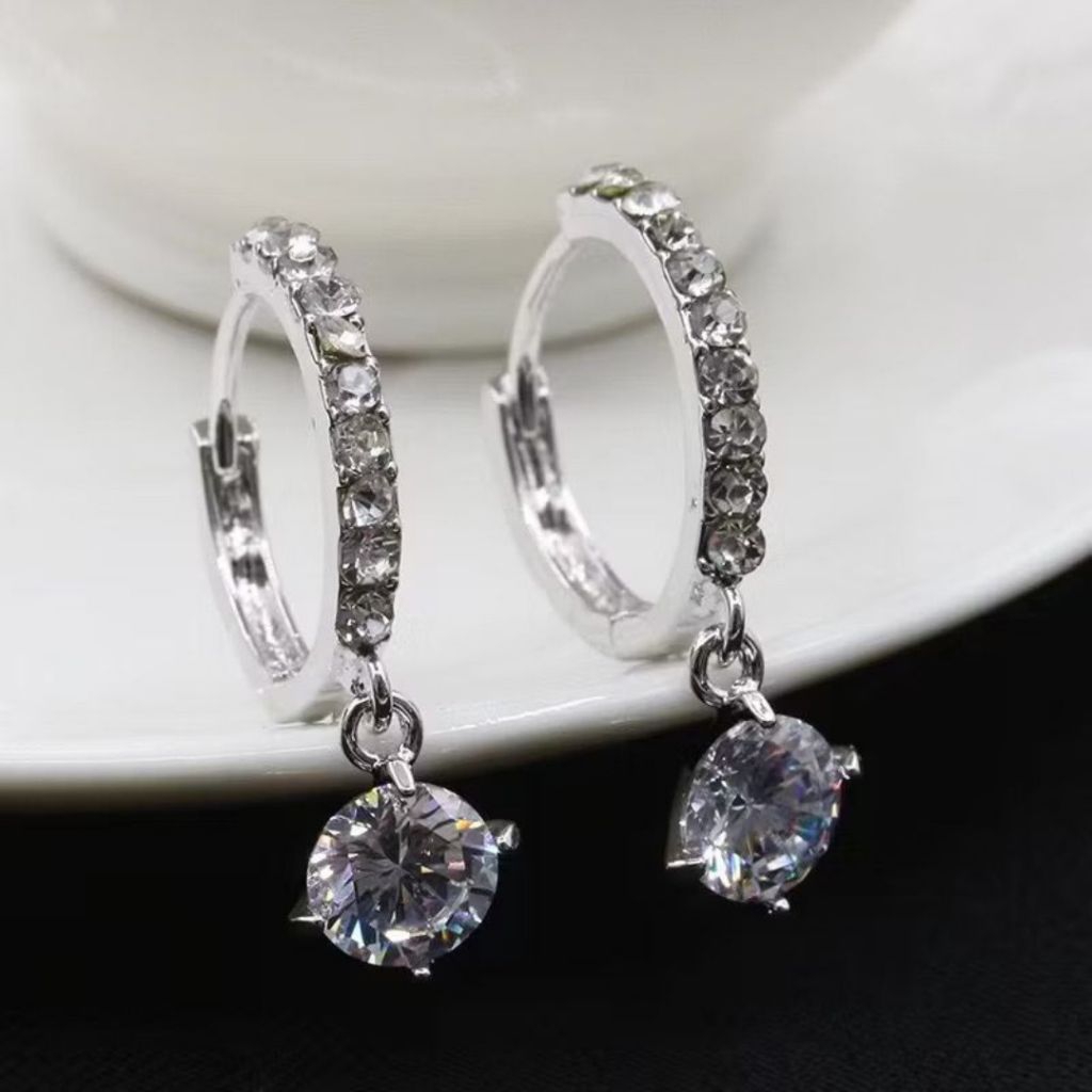 Anting permata korea model mono anting hoop permata fashion wanita korea giwang bulat permata anting