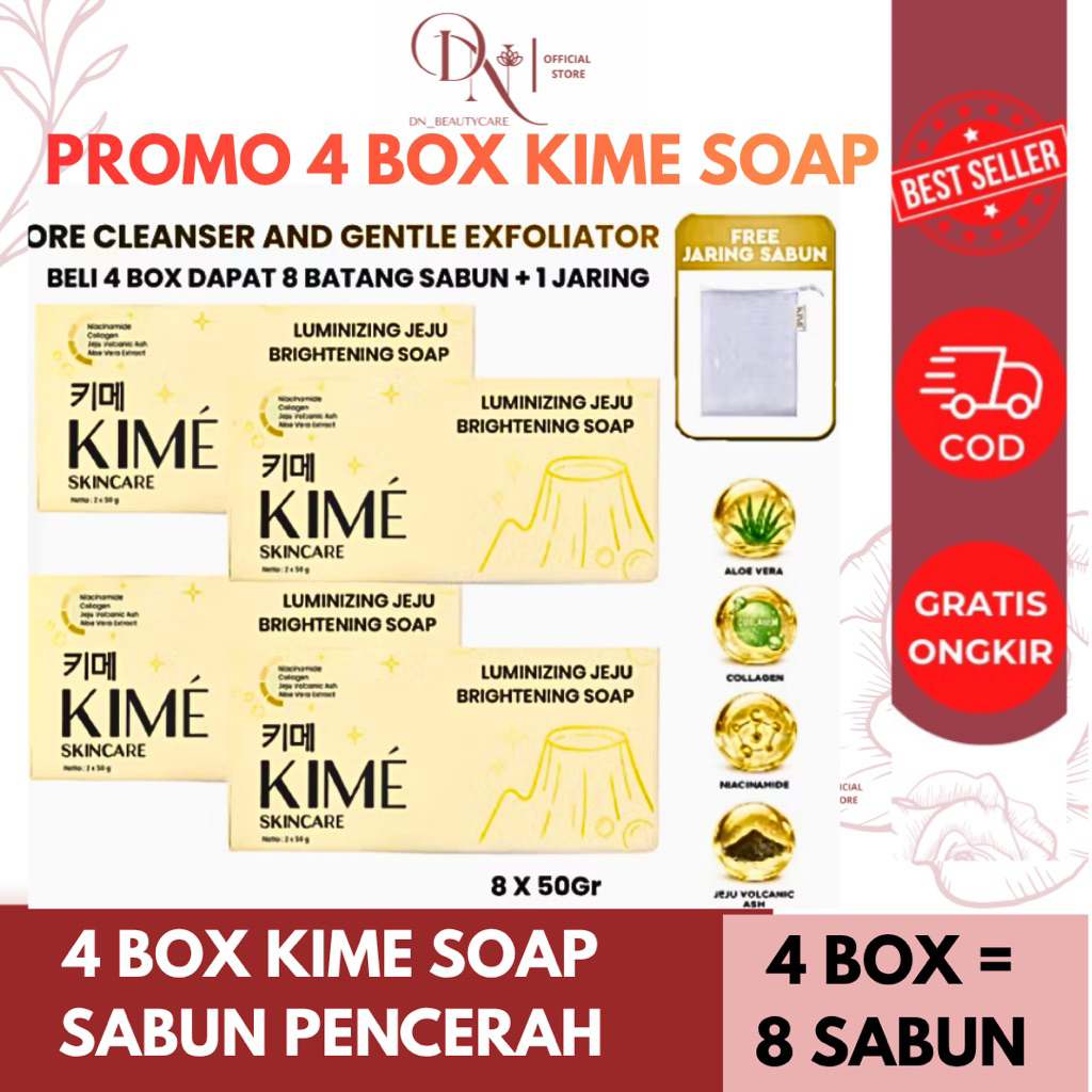 [PAKET BUNDLING 4 BOX] KIME JEJU LUMINIZING SOAP SABUN KOREA PENCERAH KULIT BADAN SABUN KIME PEMUTIH