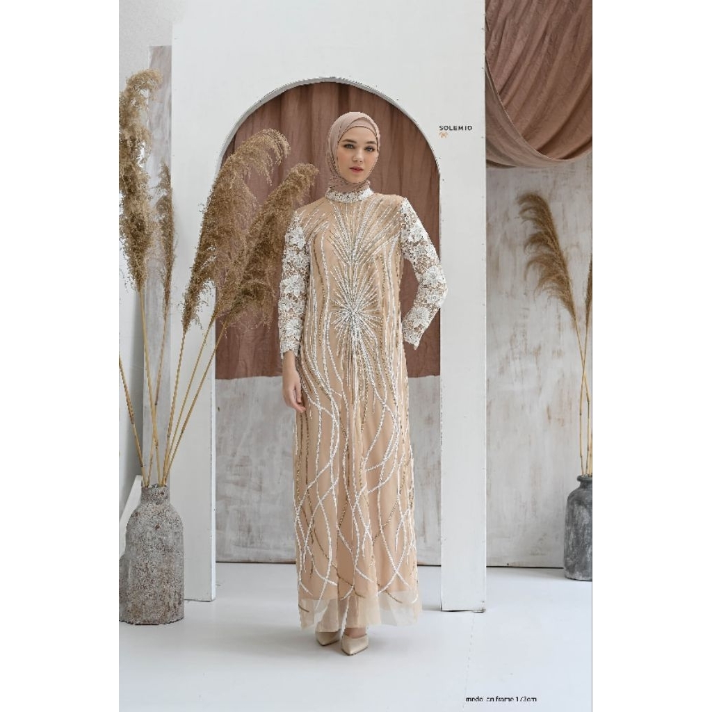 SOLEMIO MAXIDRESS / TERUSAN PANJANG / GAUN PESTA / GAMIS / BAJU MUSLIM MEWAH BRUKAT SEQUIN IMPORT