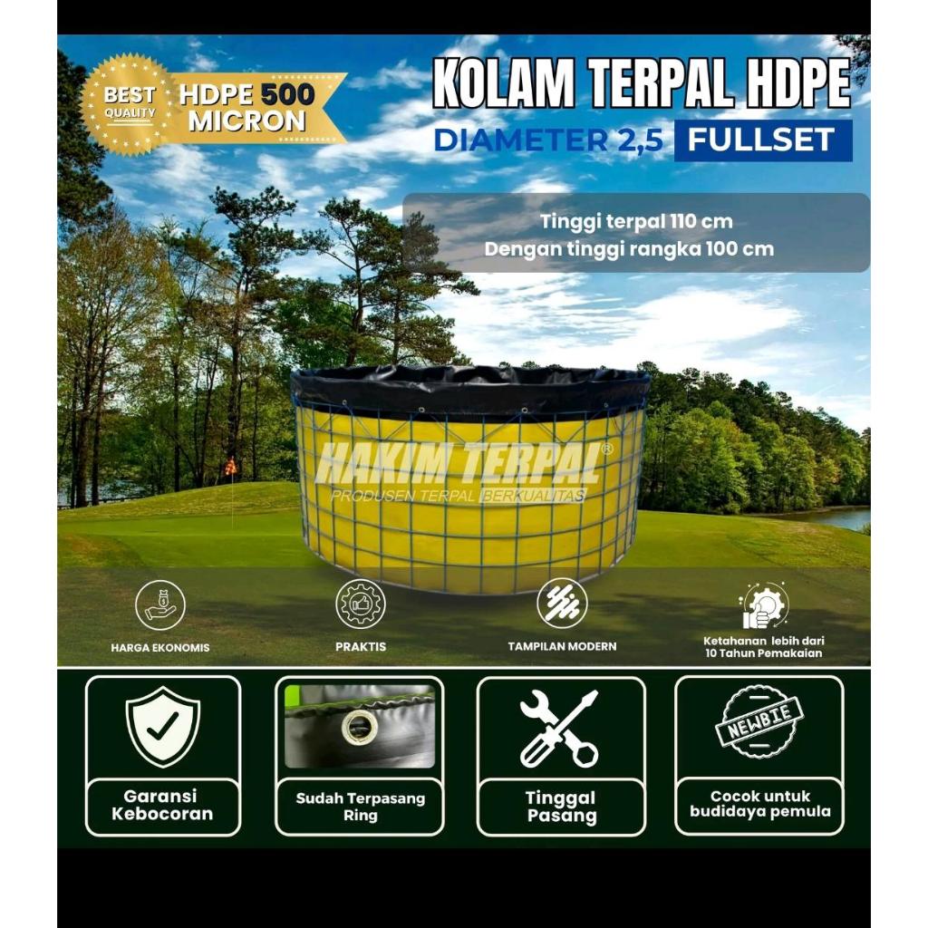 kolam bulat D2,5 fullset hdpe 500 mikron geomembran kolam bioflok